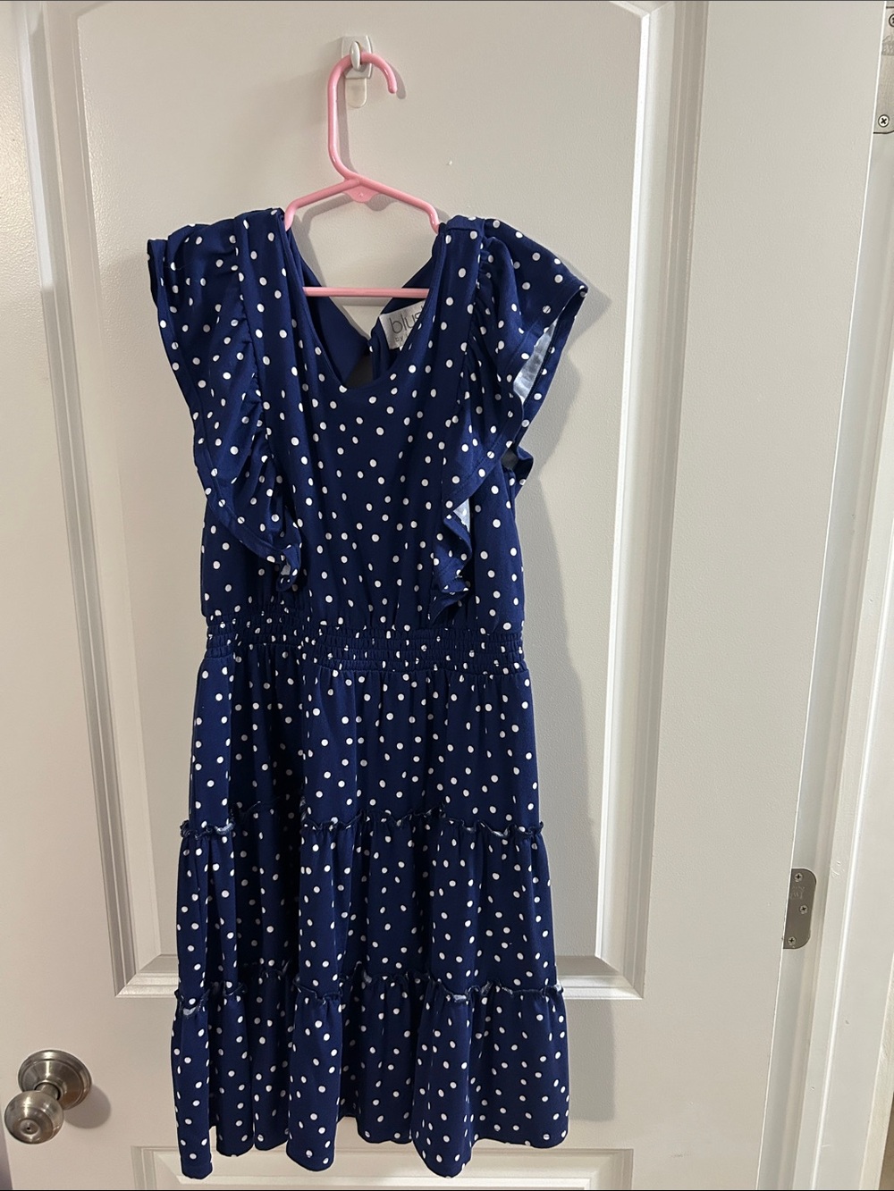 Girls Navy Polka Dot Tiered Ruffle Dress